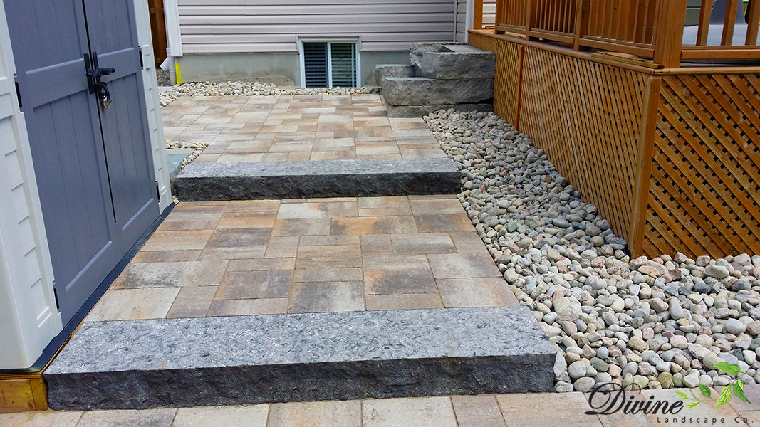 Natural stone steps and paver landing